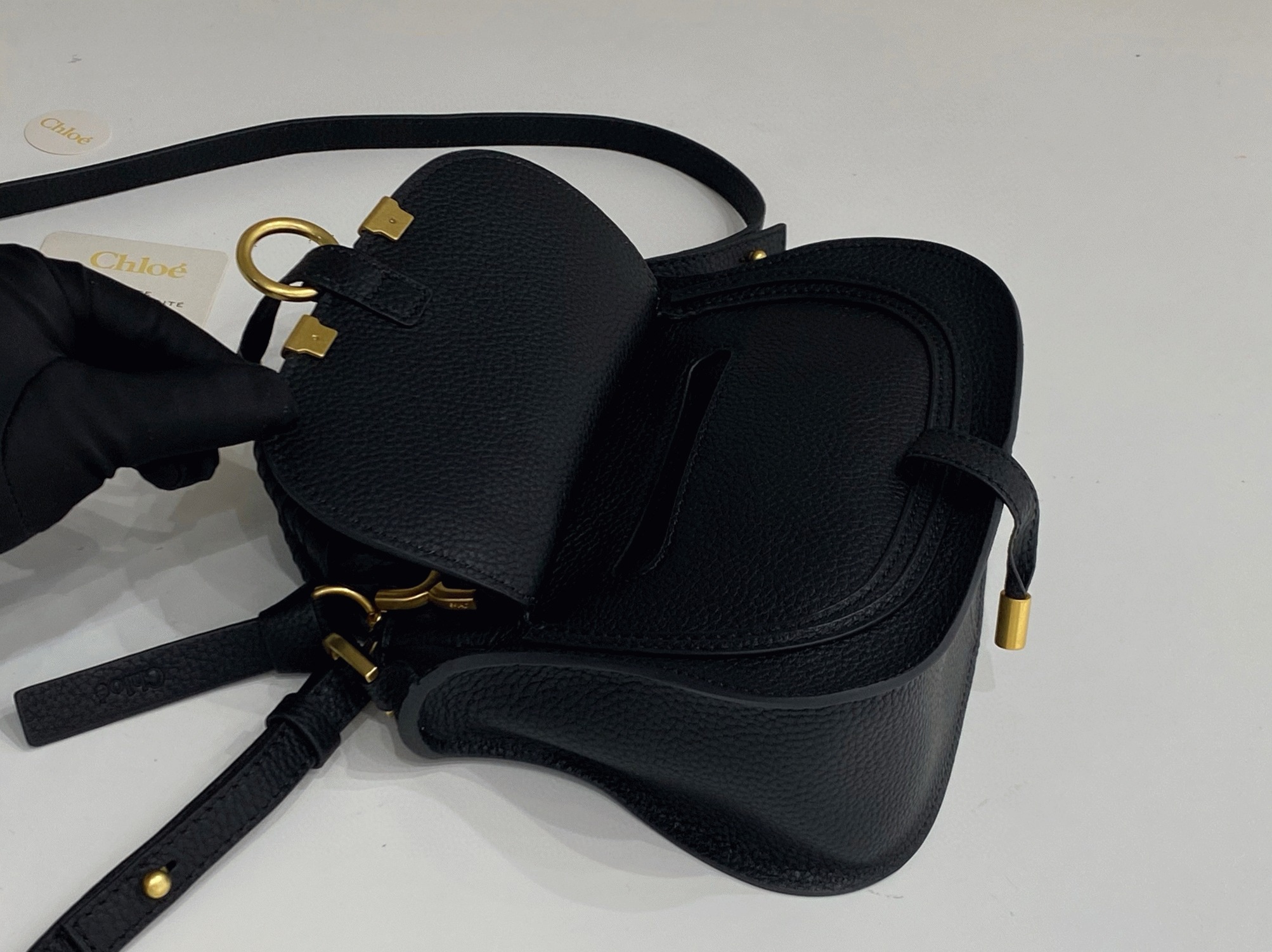 top quality knockoff Ch10e marcie mini double carry bag in black grained leather
