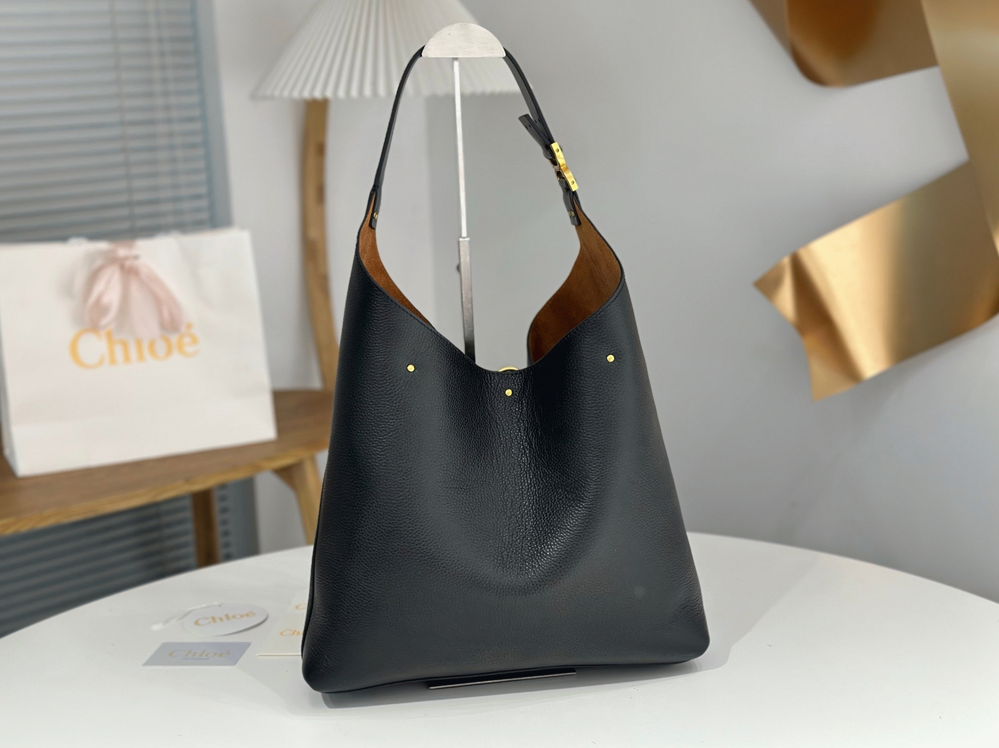 top quality knockoff previous previous Ch10e marcie hobo bag in black grained leather