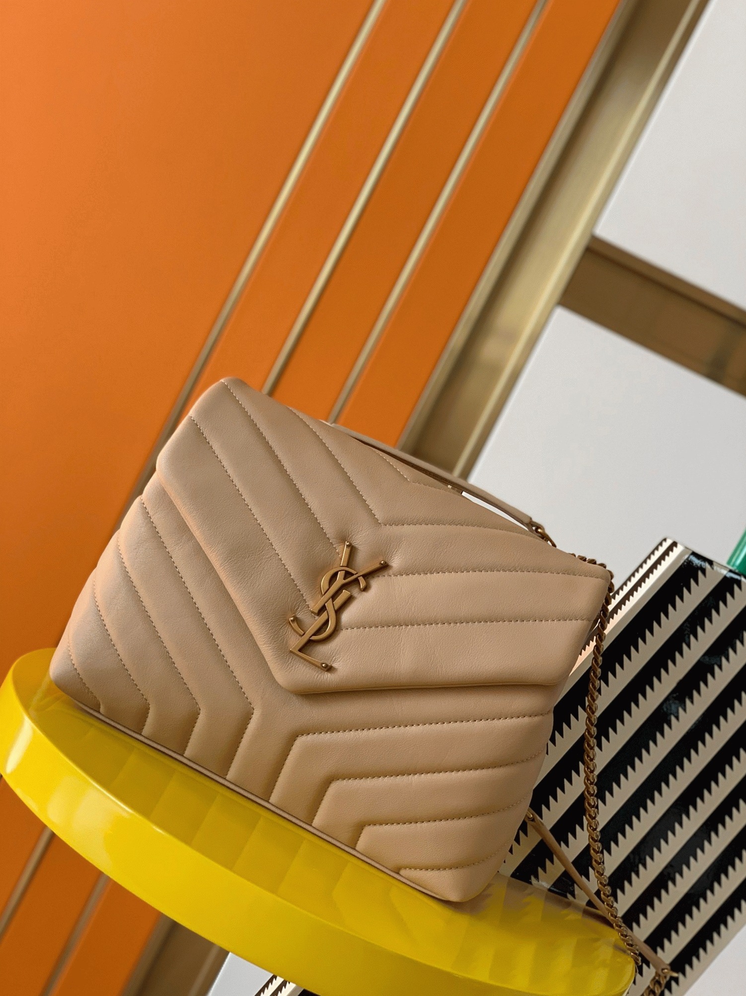 Fake Sa1nt Lau*nt LouLou Small Chain Bag Beige