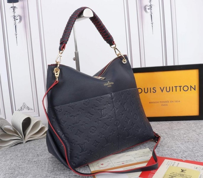 L0vis Vvtt0n Monogram Empreinte Leather Maida Hobo In Navy Blue