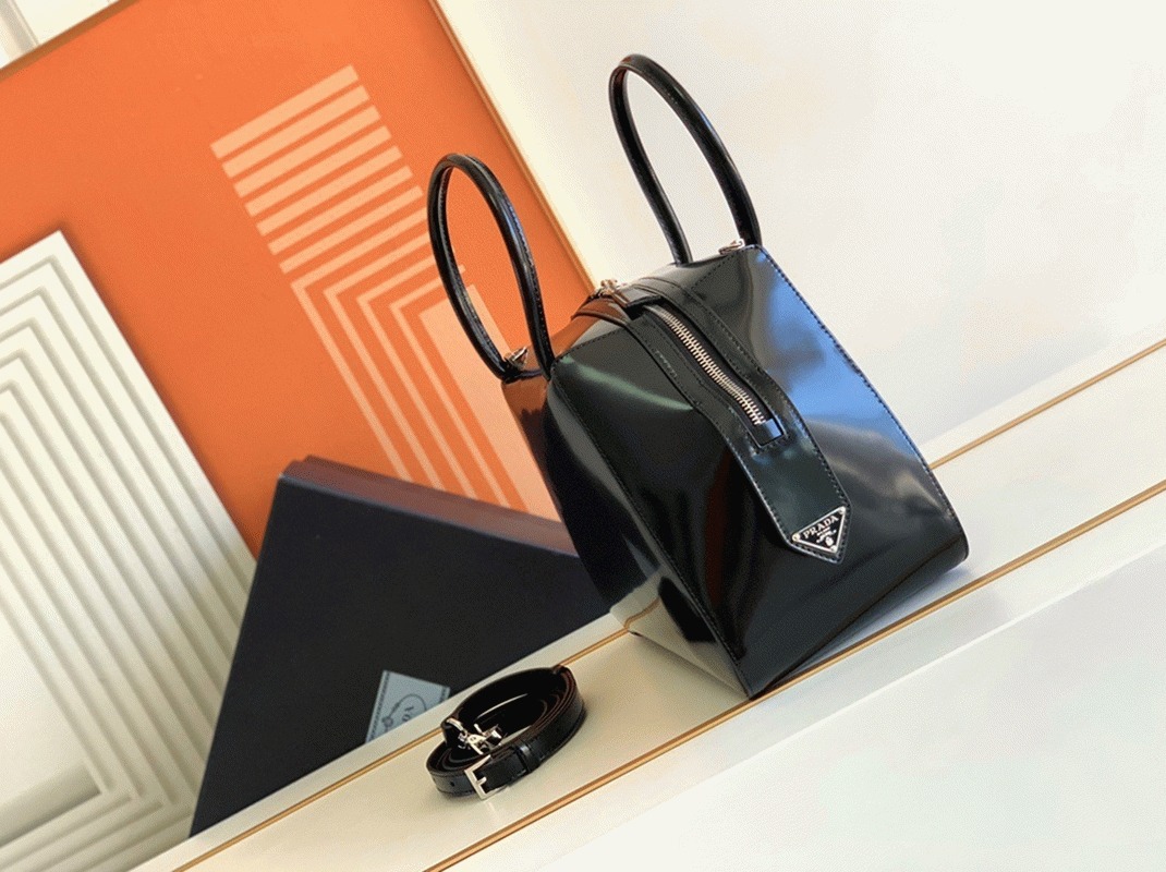 Pra*a S*pernova Small Top Handle Bag Replica in Black Brushed