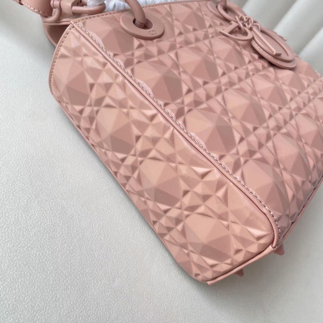 D10r Small Lady D10r My ABCD10r Bag Fake in Pink Calfskin with D1am0nd Motif