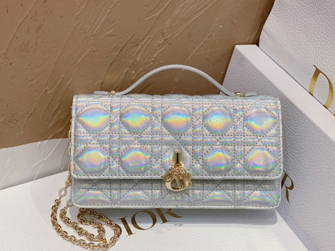 D10r Miss D10r Mini Bag Knockoff in Iridescent Metallic Silver Lambskin