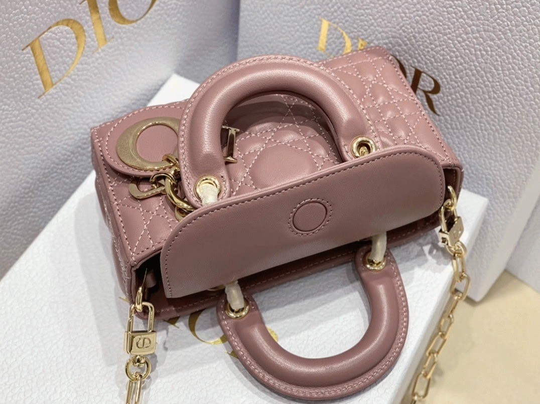 D10r Lady D-Joy Micro Bag Fake in Peony Pink Cannage Lambskin