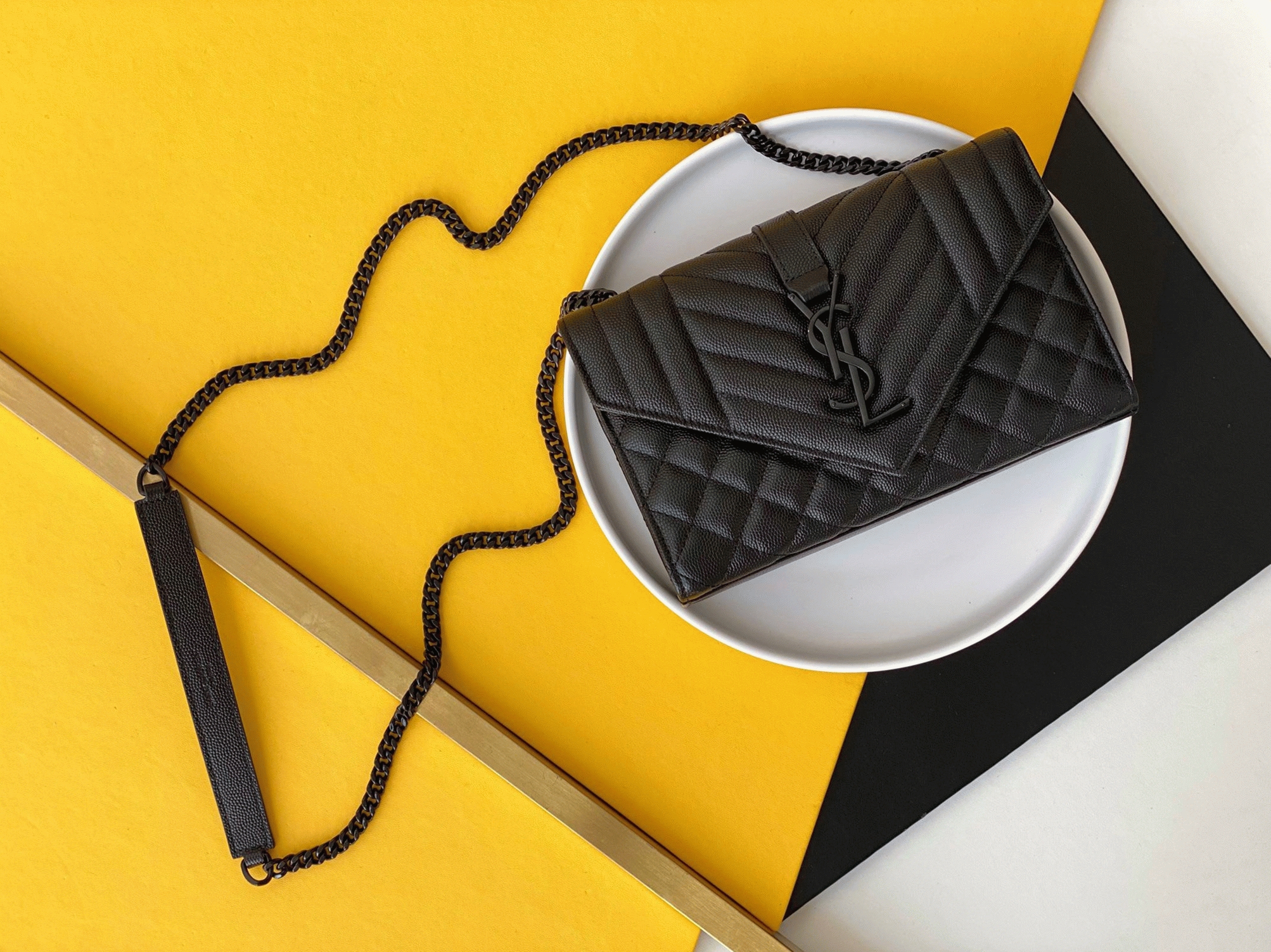 Replica Sa1nt Lau*nt Envelope Small Black Bag with Black Hardware