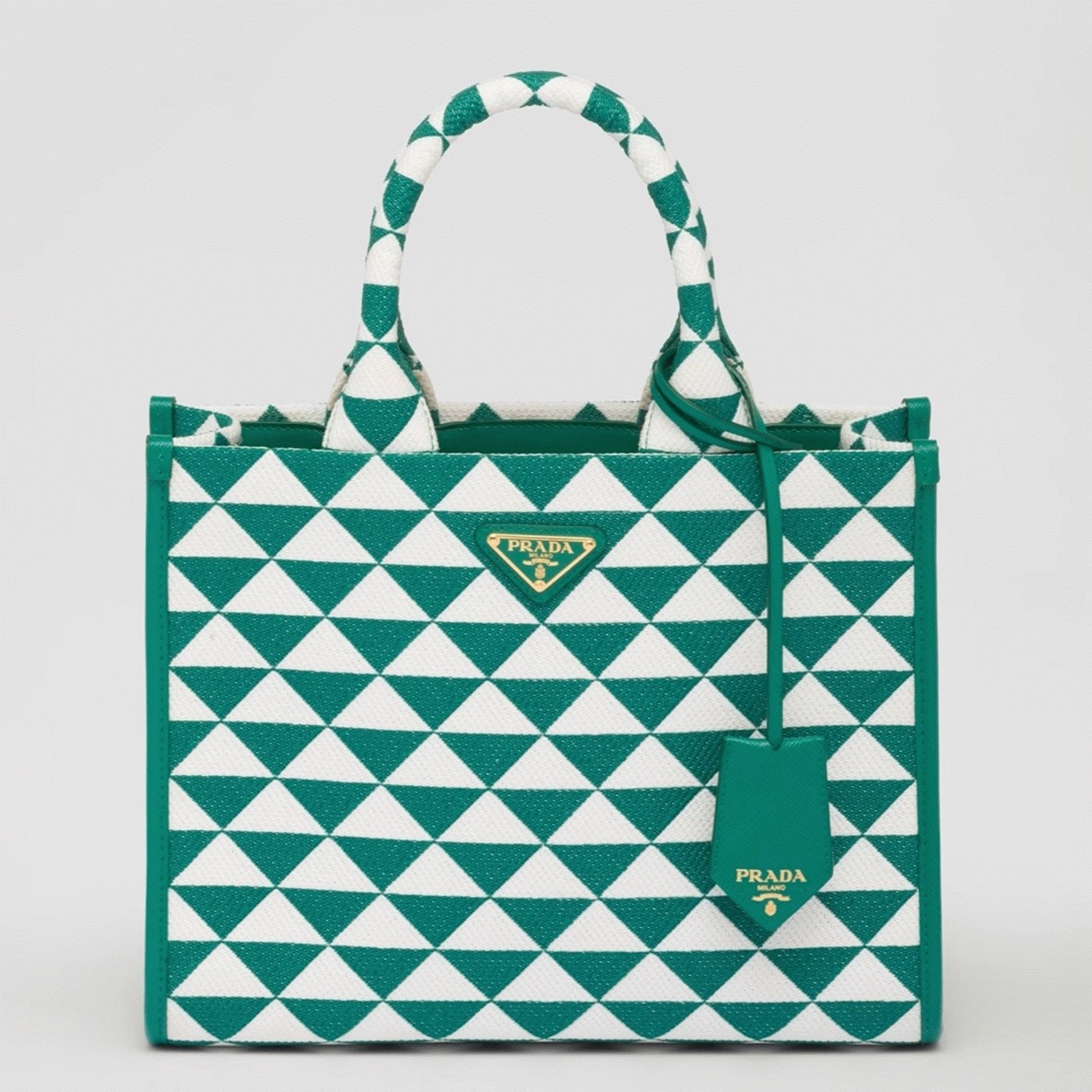 Pra*a Symbole Small Bag Replica in Green/White Jacquard Fabric