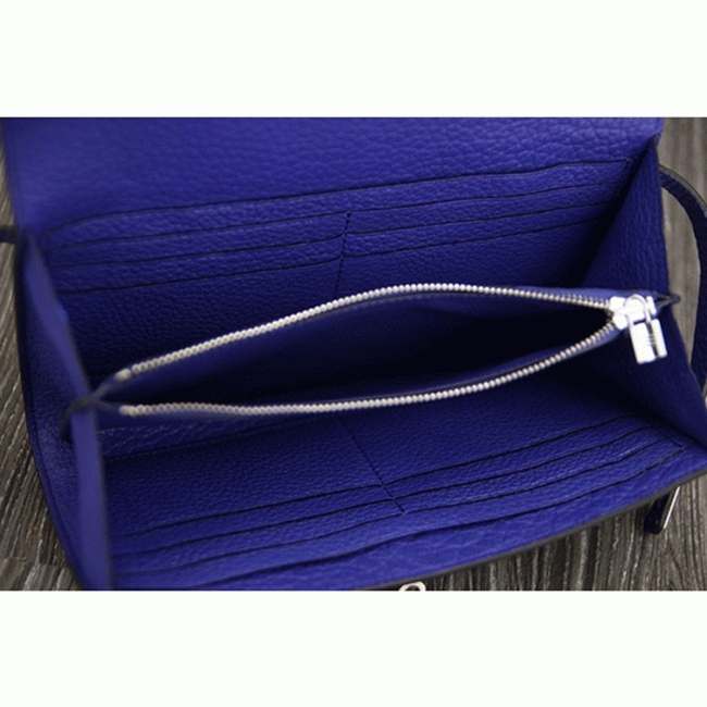 Electric blue 1:1 replica H**me5 Kelly Longue wallet