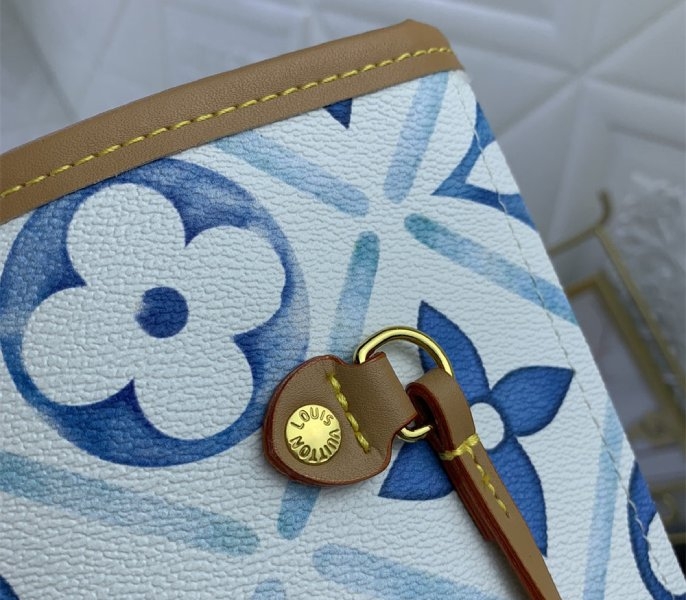 L0vis Vvtt0n LV By The Pool Monogram Tiles Canvas Neverfull MM Tote In Lagoon Blue