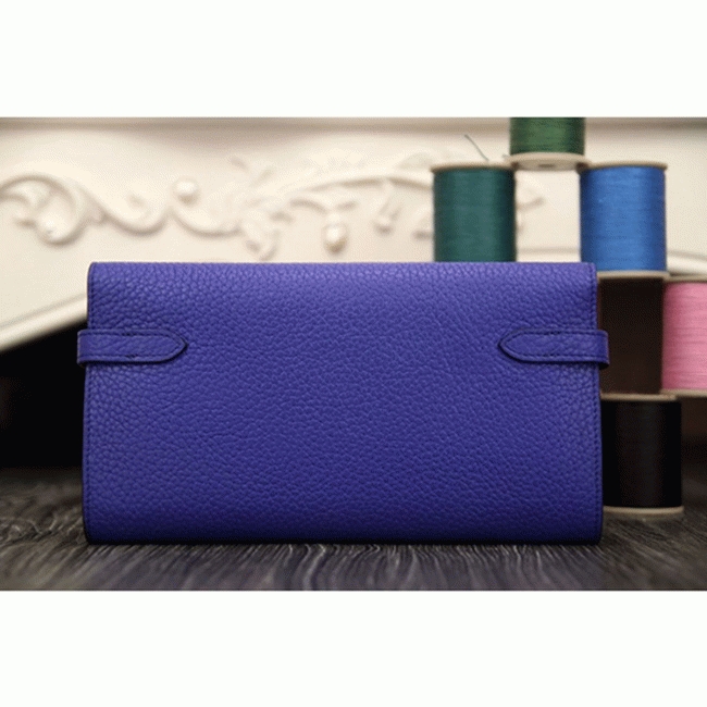 Electric blue 1:1 replica H**me5 Kelly Longue wallet
