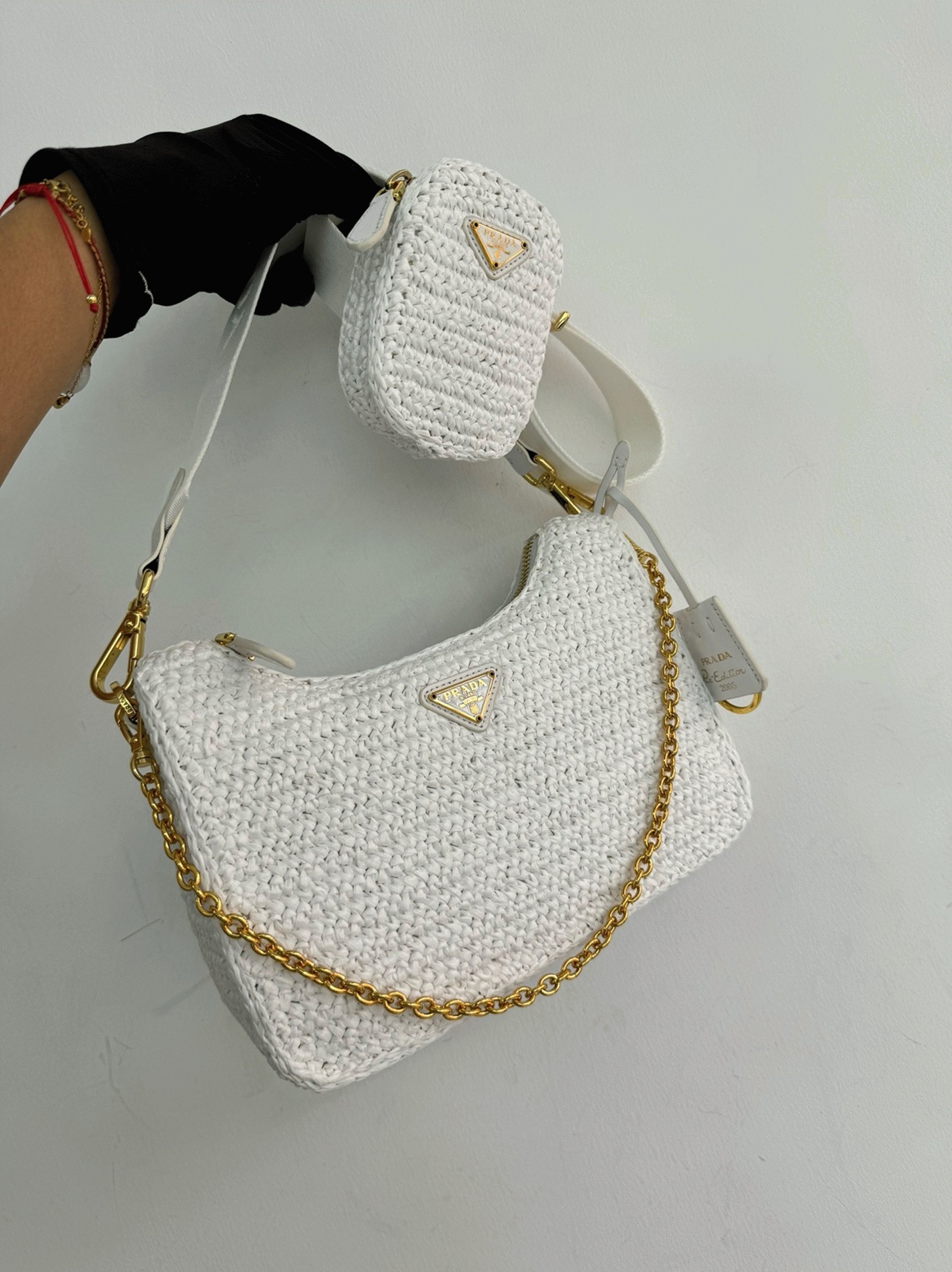 Pra*a Re-Edition Crochet Bag Fake in White
