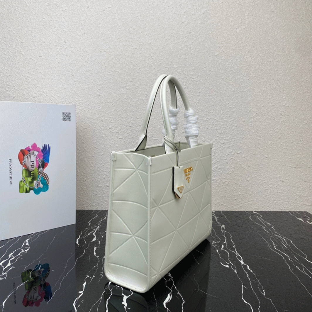 Pra*a Symbole Small Bag Replica with Topstitching in White