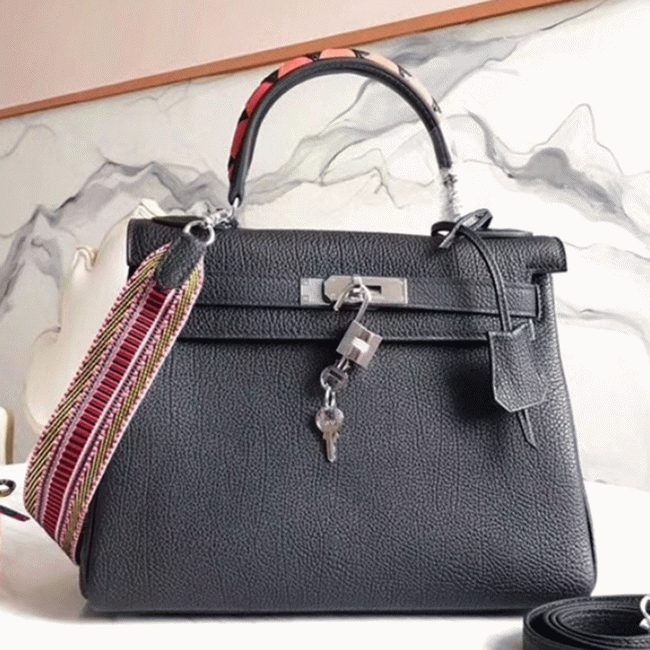 Black with Zigzag Handle Replica Luxury H**me5 Kelly 28cm Stylish Purse