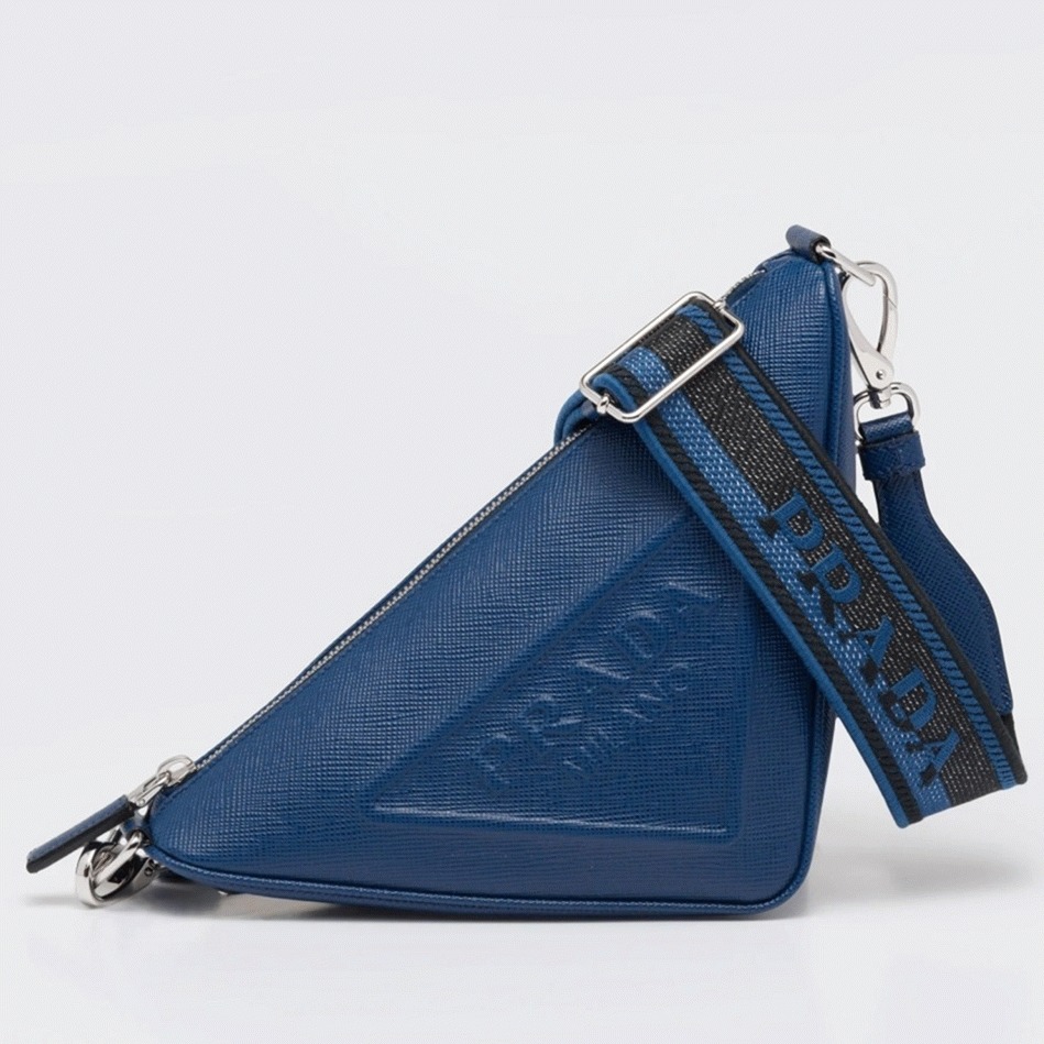 Pra*a Triangle Shoulder Bag Replica in Blue