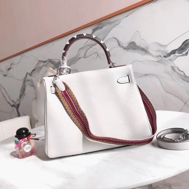 White with Zigzag Handle Replica H**me5 Kelly 28cm Unique Bag