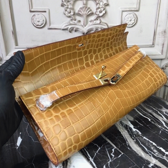 Camarel Crocodile Fake H**me5 Kelly Cut Clutch Rich Color Handbag