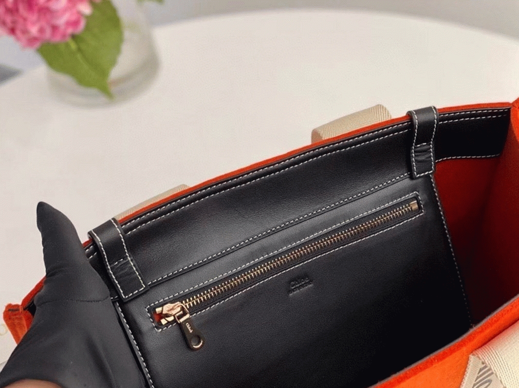 top quality fake Ch10e medium woody tote bag in orange felt