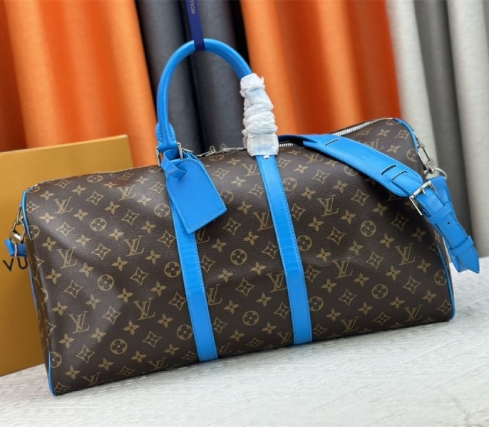 L0vis Vvtt0n Monogram Macassar Canvas Keepall Bandouliere 50 In Gaston Blue