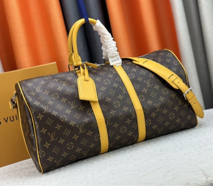 L0vis Vvtt0n Monogram Macassar Canvas Keepall Bandouliere 50 In Safran Yellow