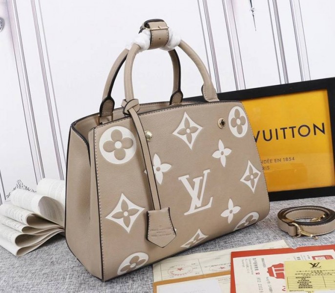 L0vis Vvtt0n Monogram Empreinte Montaigne MM In Tourterelle Gray