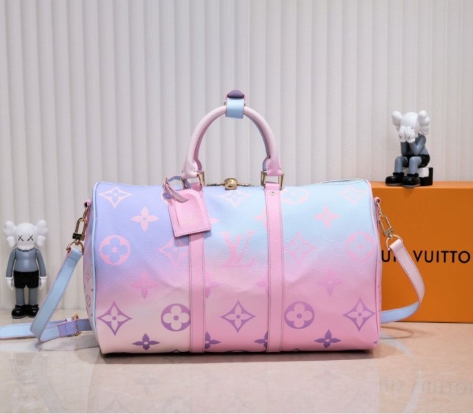 l0vis vvtt0n spring 2022 keepall 45 lU*gage in sunrise pastel