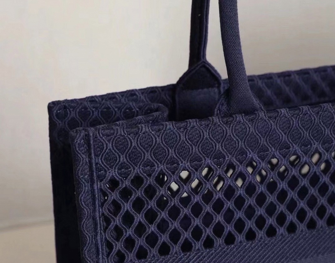 D10r Large Book Tote Bag Replica in Blue Mesh Embroidery