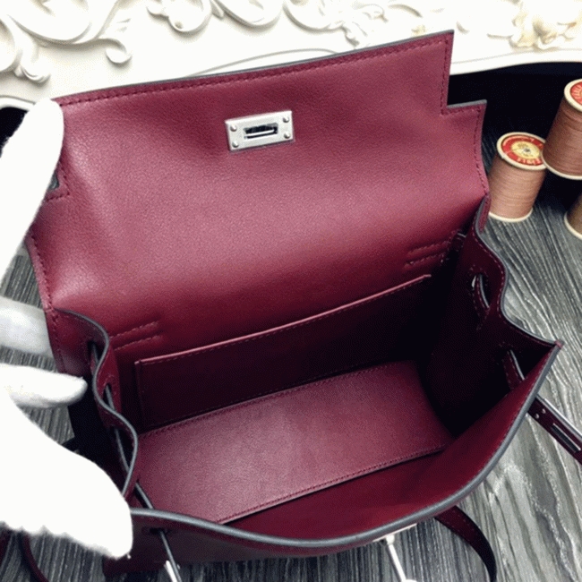Bordeaux Swift Leather Knockoff H**me5 Kelly Danse Elegant Bag