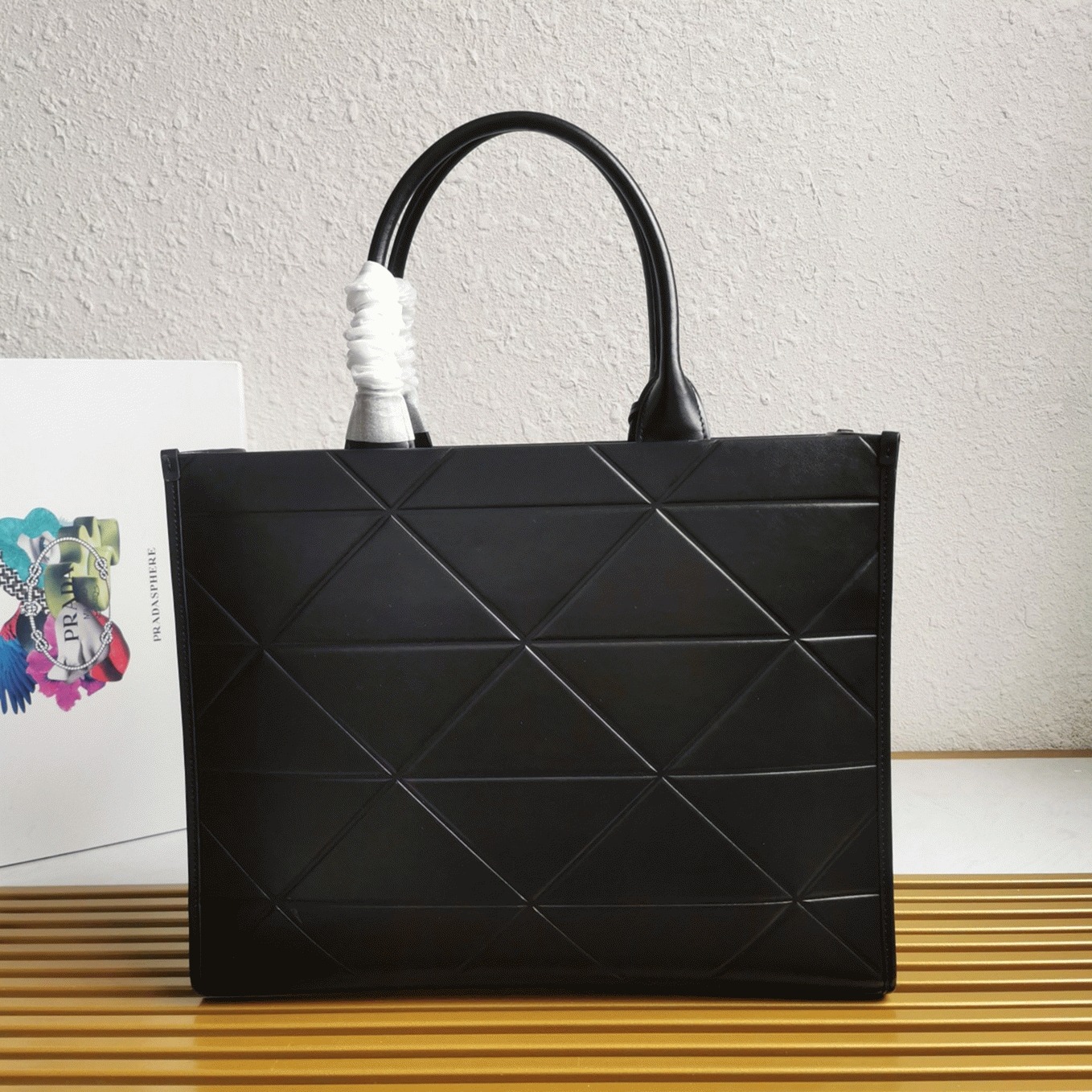 Pra*a Symbole Large Bag Replica with Topstitching in Black