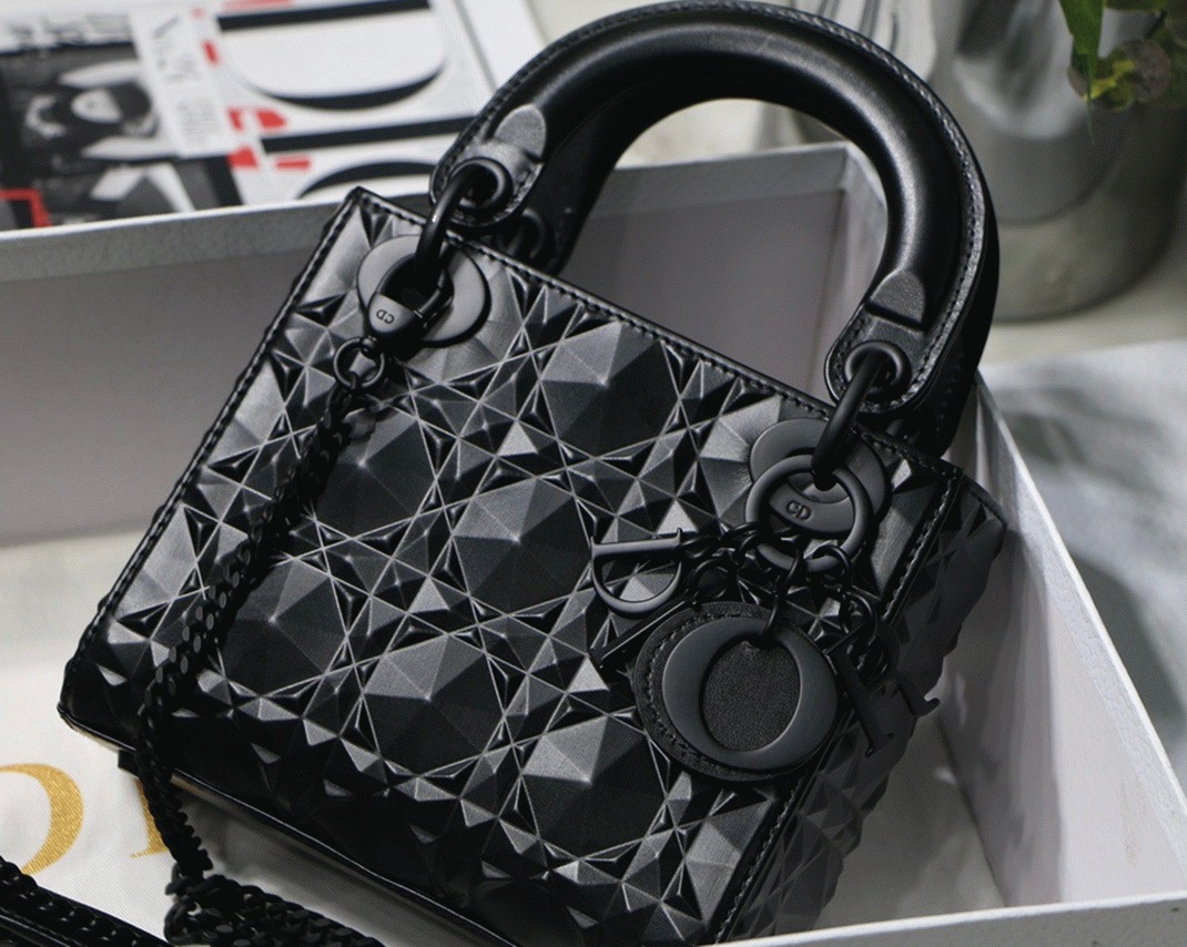 D10r Lady D10r Mini Bag in Black Calfskin with D1am0nd Motif