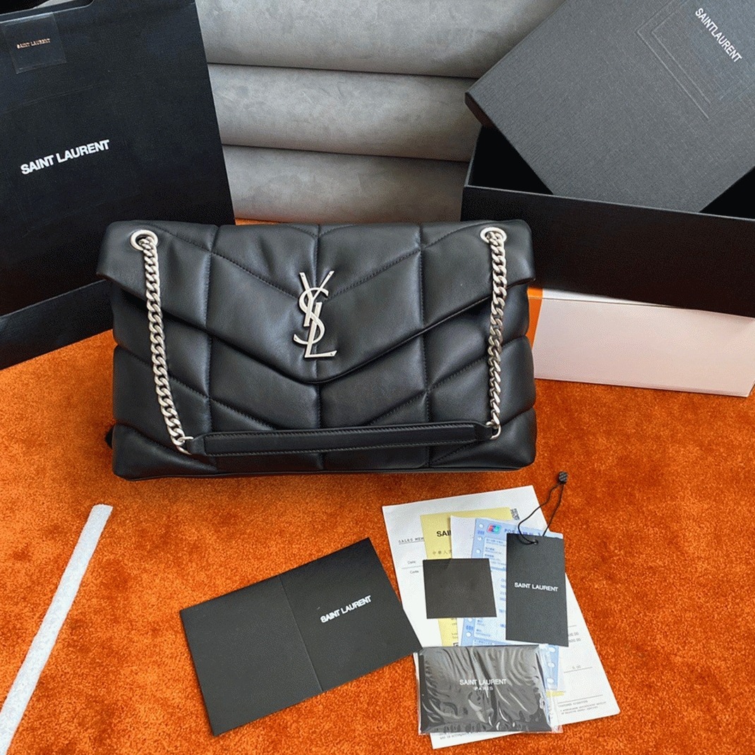 Sa1nt Lau*nt Puffer Medium Chain Bag Noir Lambskin