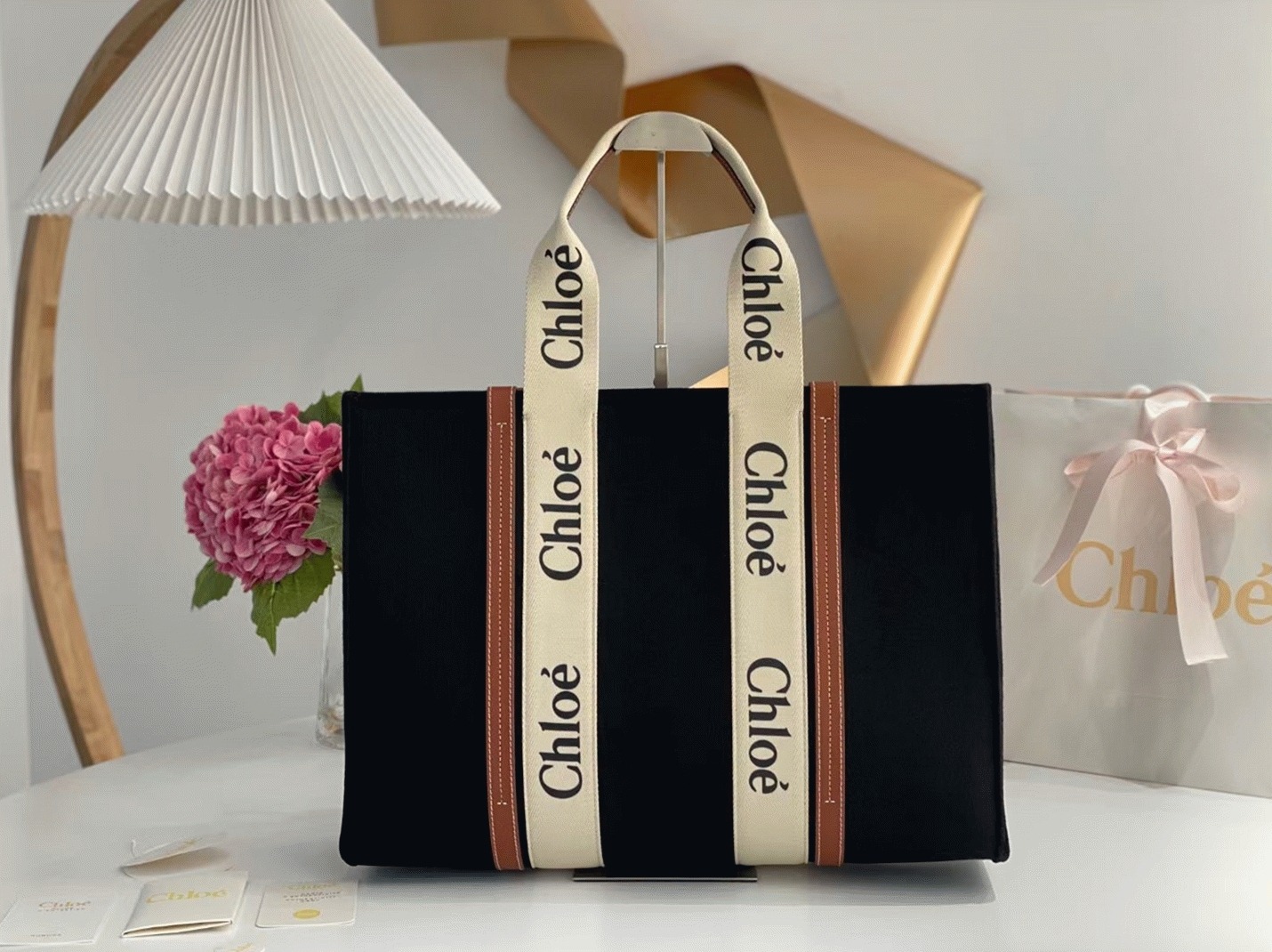 top quality faux Ch10e large woody tote bag in black felt