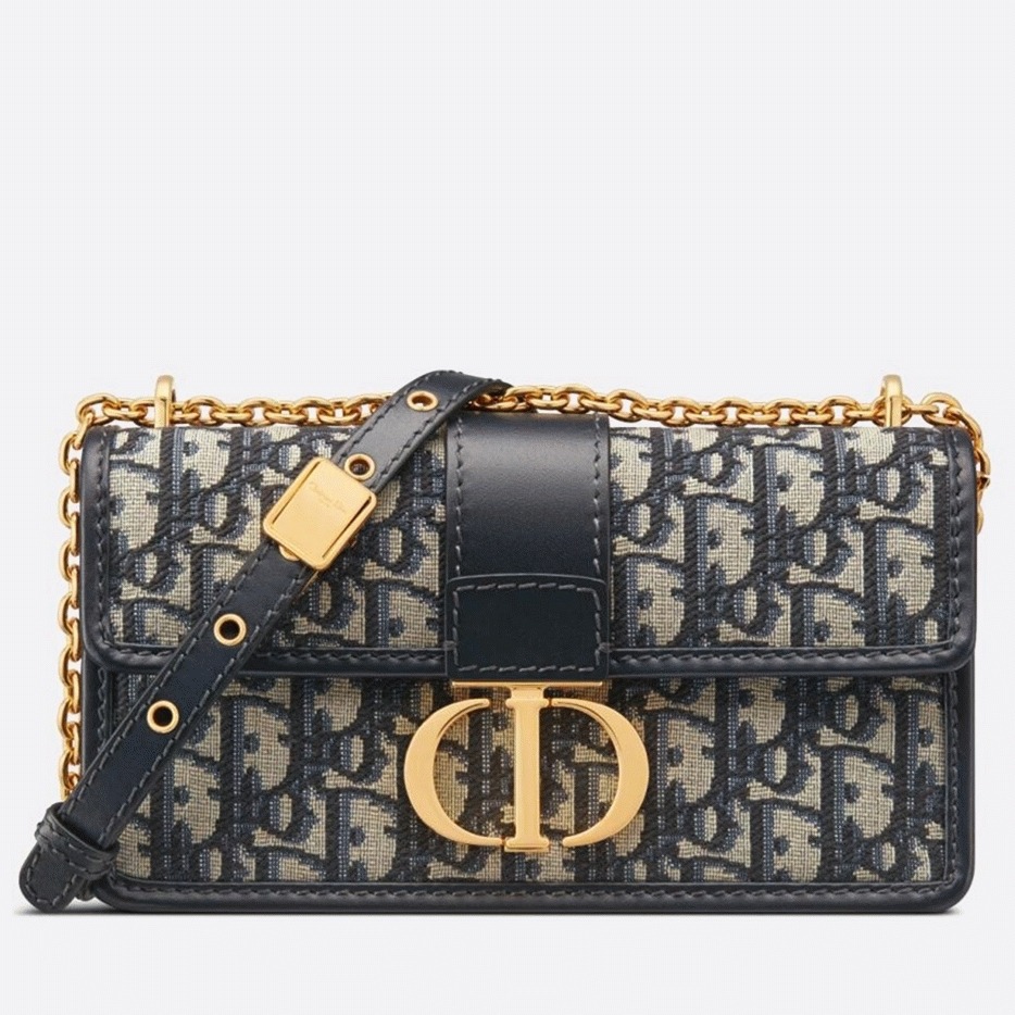 D10r 30 Montaigne East-West Bag with Chain Knockoff in Blue Oblique Jacquard