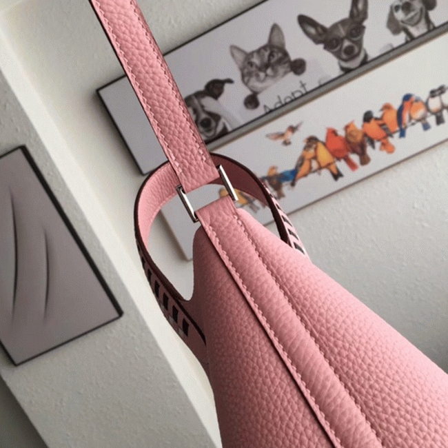 Pink replica H**me5 Picotin Lock 22cm handbag with braided handles