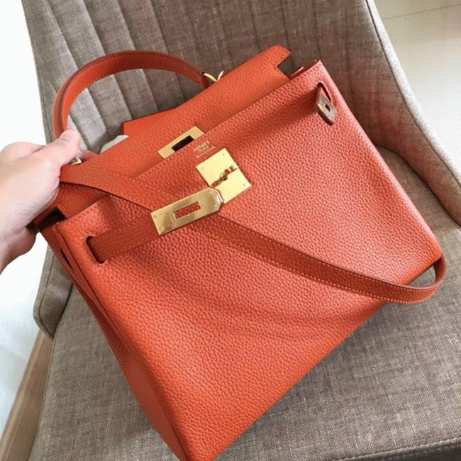 Orange Clemence Fake H**me5 Kelly Retourne 28cm Signature Purse