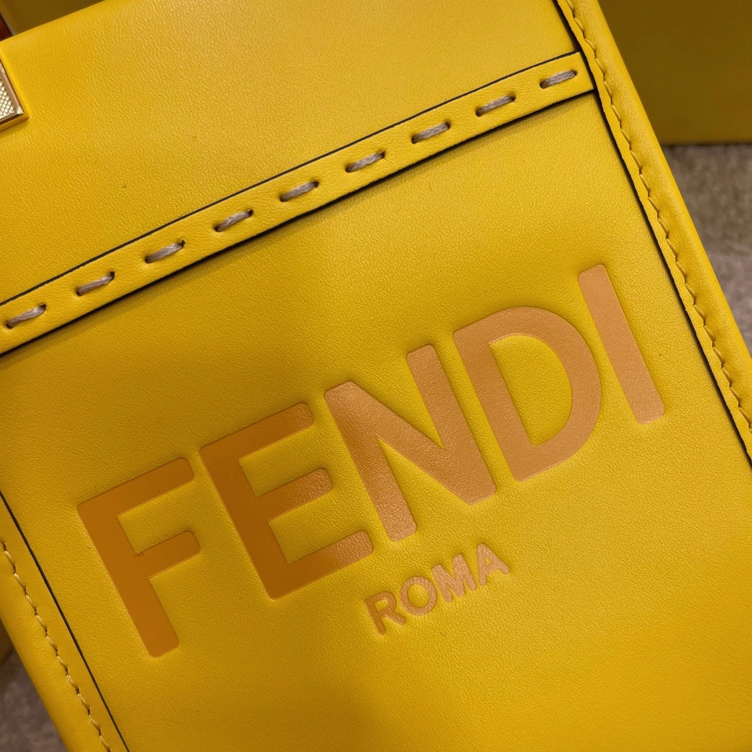 Top Quality Fake F**di Mini Sunshine Shopper Bag In Yellow Leather