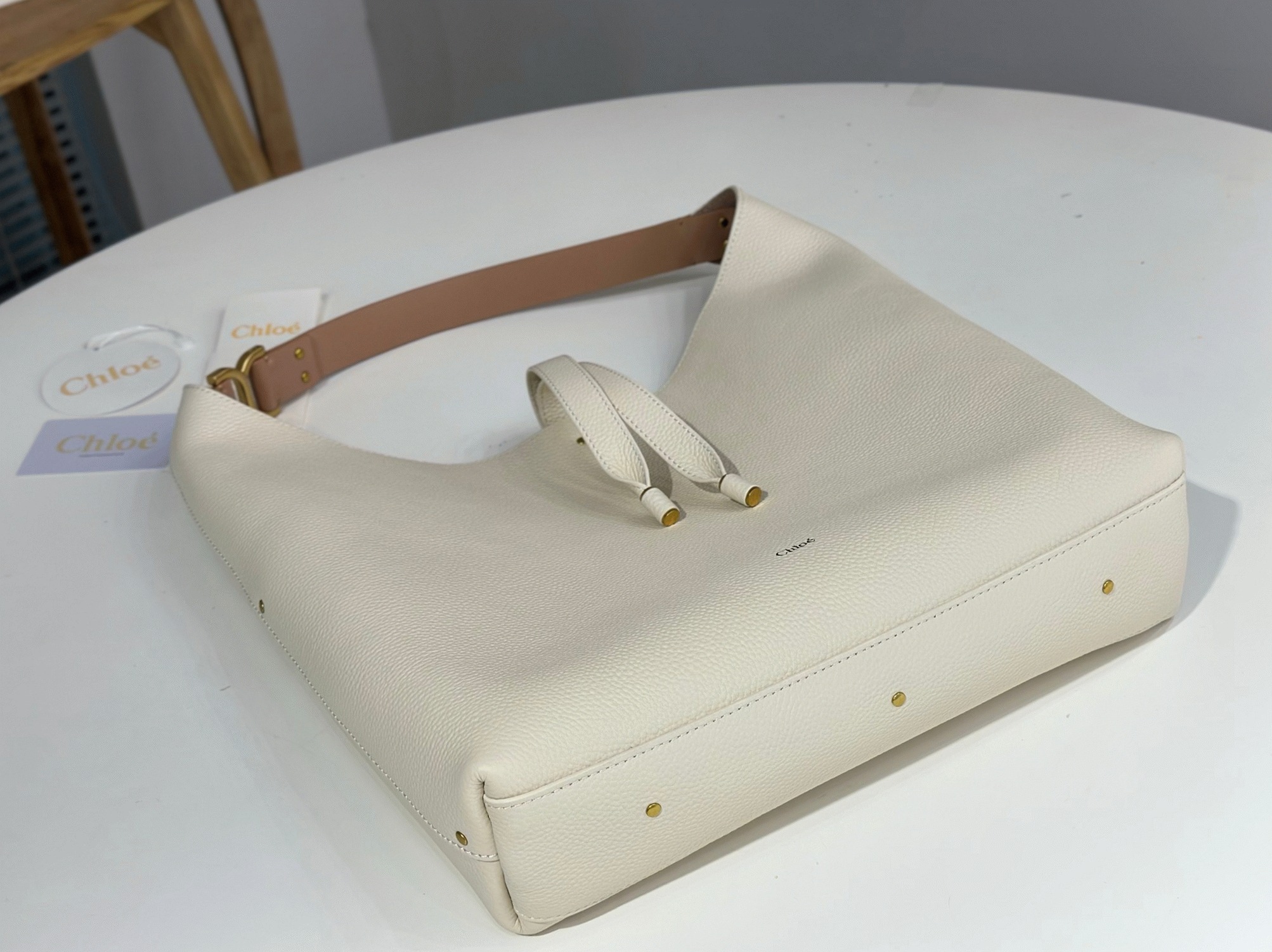 top quality replica Ch10e marcie hobo bag in white grained leather