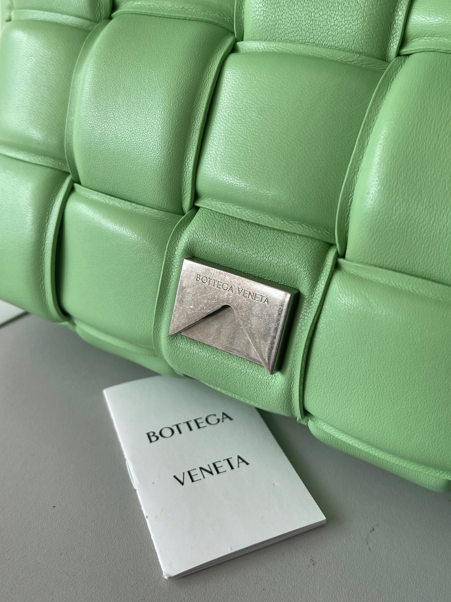 Top Quality Fake B0tt*ga Ven*ta Padded Cassette Bag In Acid Green
