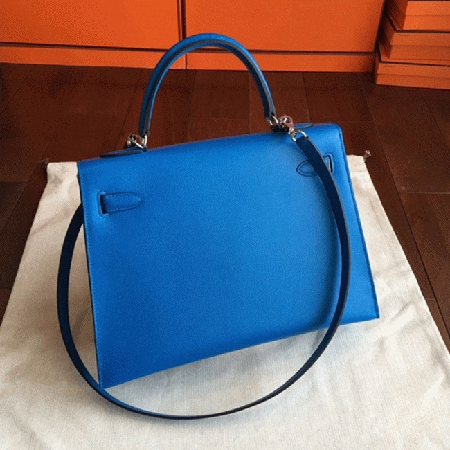 Blue Epsom Fake H**me5 Kelly 32cm Sellier Fashion Handbag