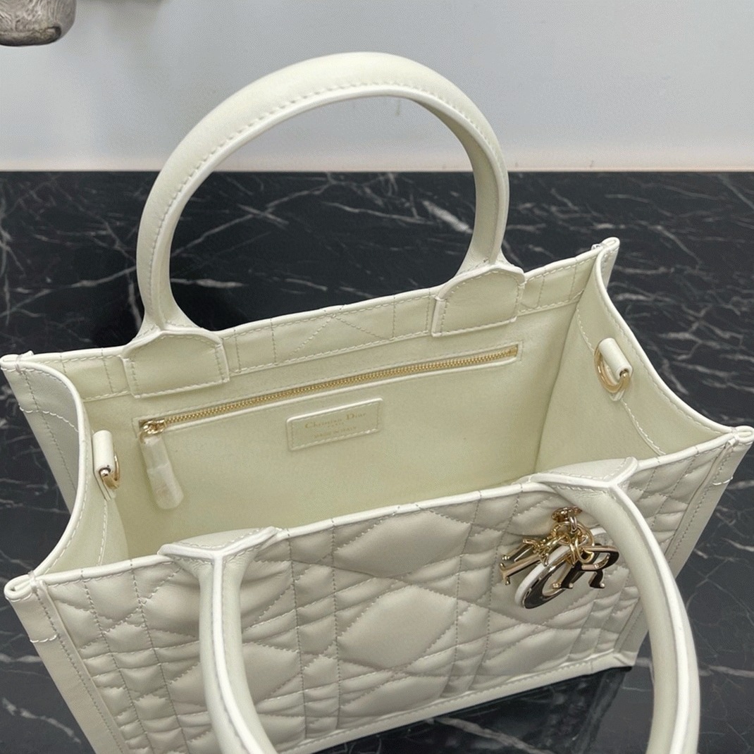 D10r Small Book Tote Bag Knockoff with Strap in White