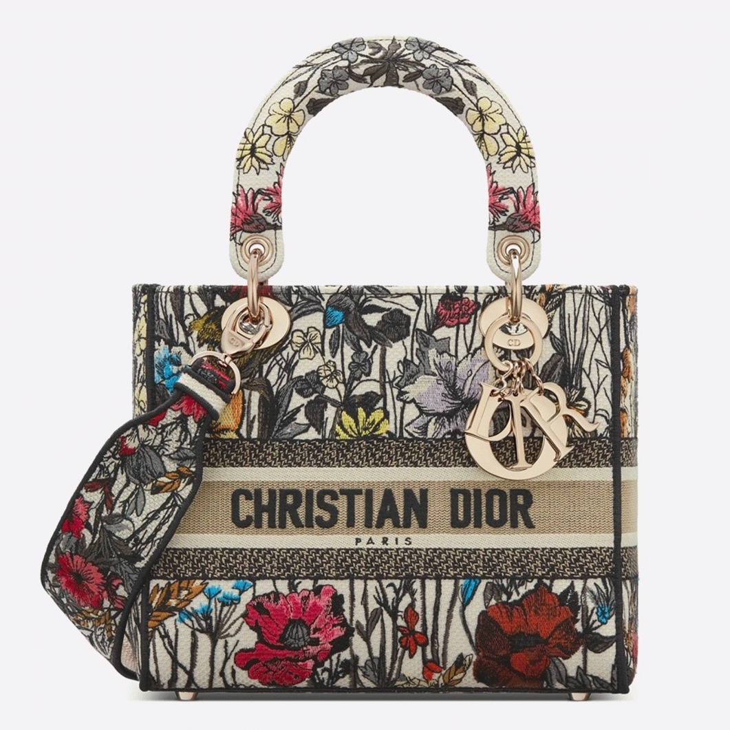 D10r Lady D-Lite Medium Bag Imitation in Mille Fleurs Embroidery