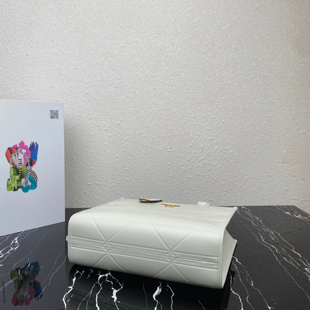 Pra*a Symbole Medium Bag Fake with Topstitching in White