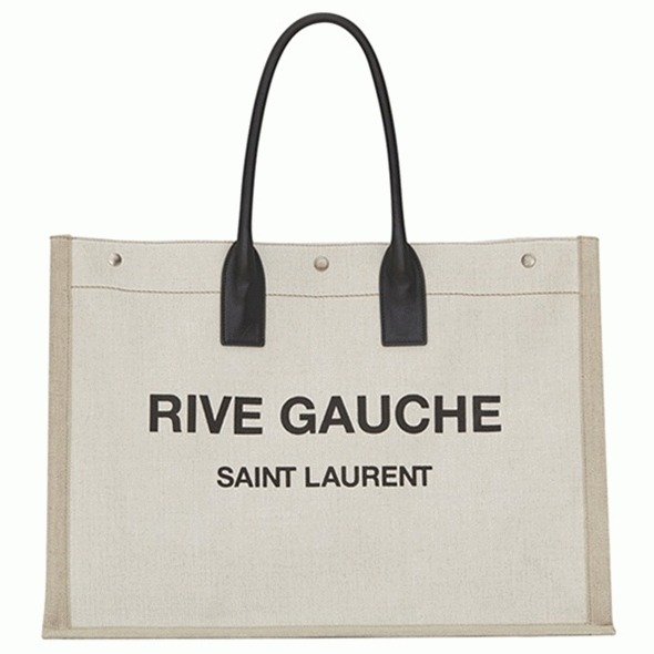 Knockoff Sa1nt Lau*nt Rive Gauche Tote Bag White Linen and Black Leather