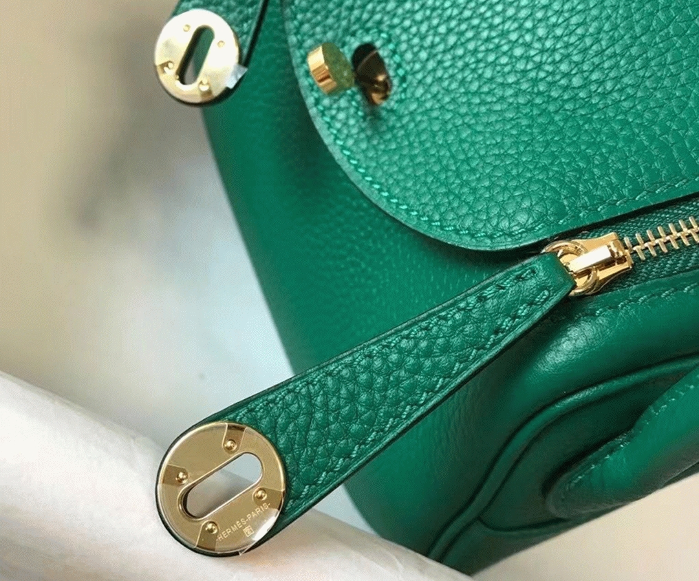 Designer replica H**me5 Lindy Mini handbag in green clemence leather