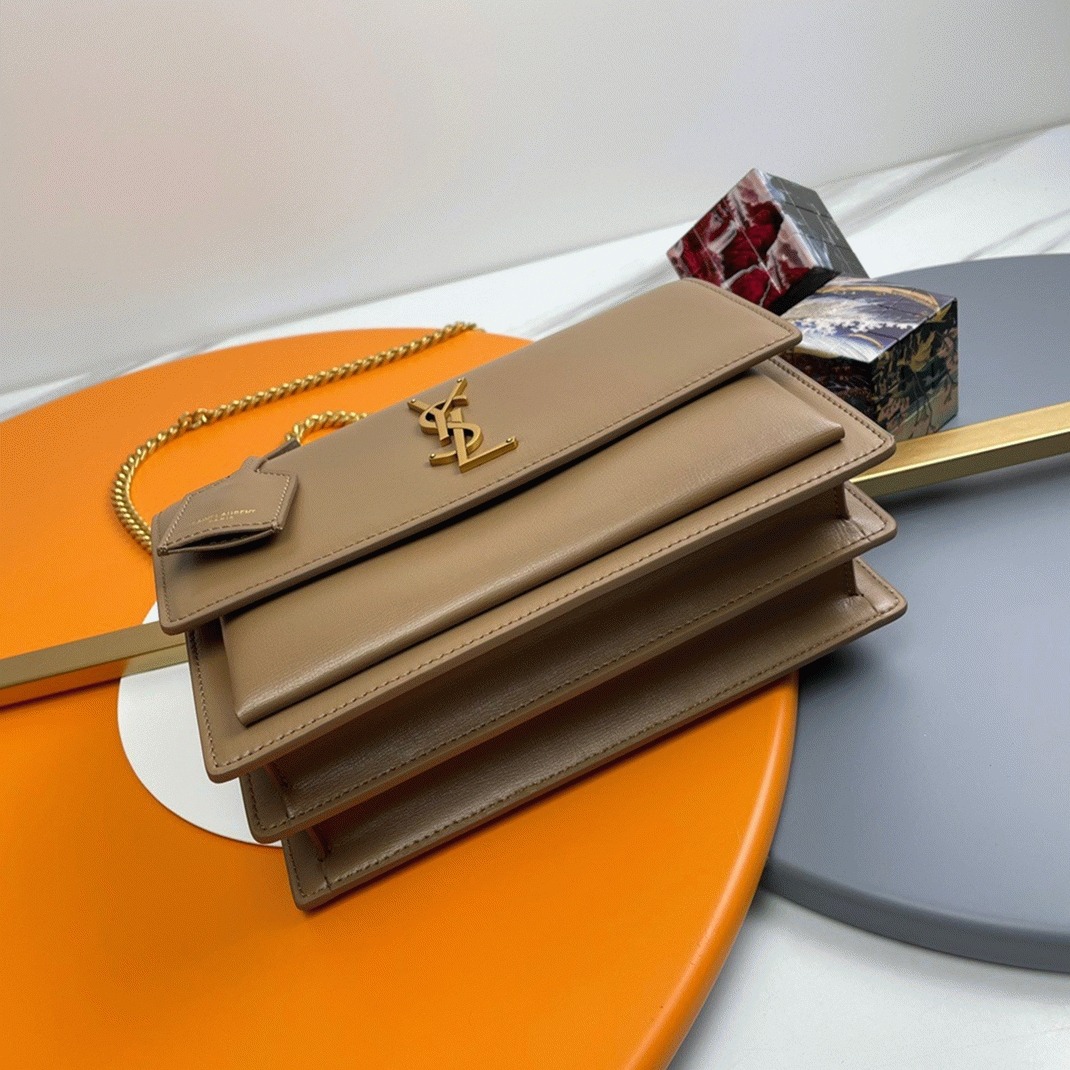 Knockoff Sa1nt Lau*nt Sunset Medium Chain Bag Taupe Calfskin