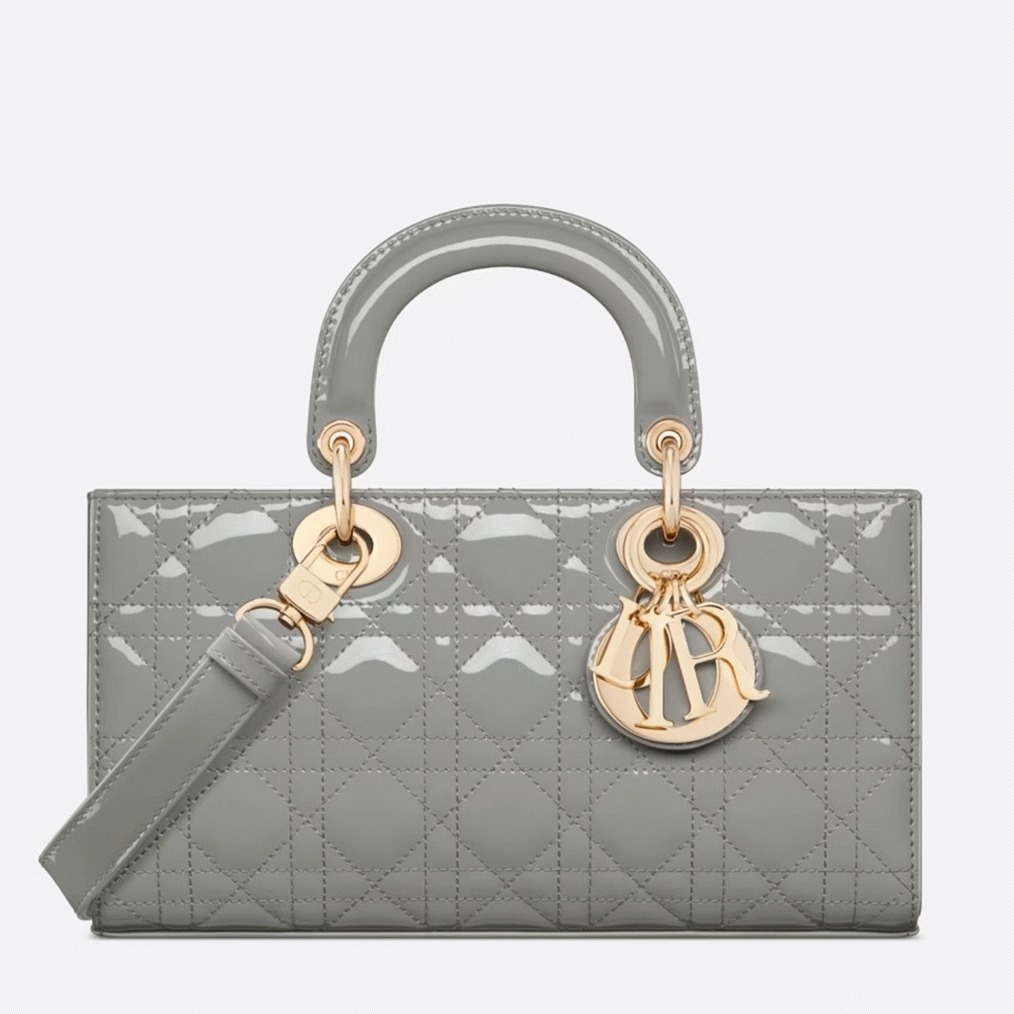 D10r Lady D-Joy Medium Bag Fake in Grey Patent Cannage Calfskin