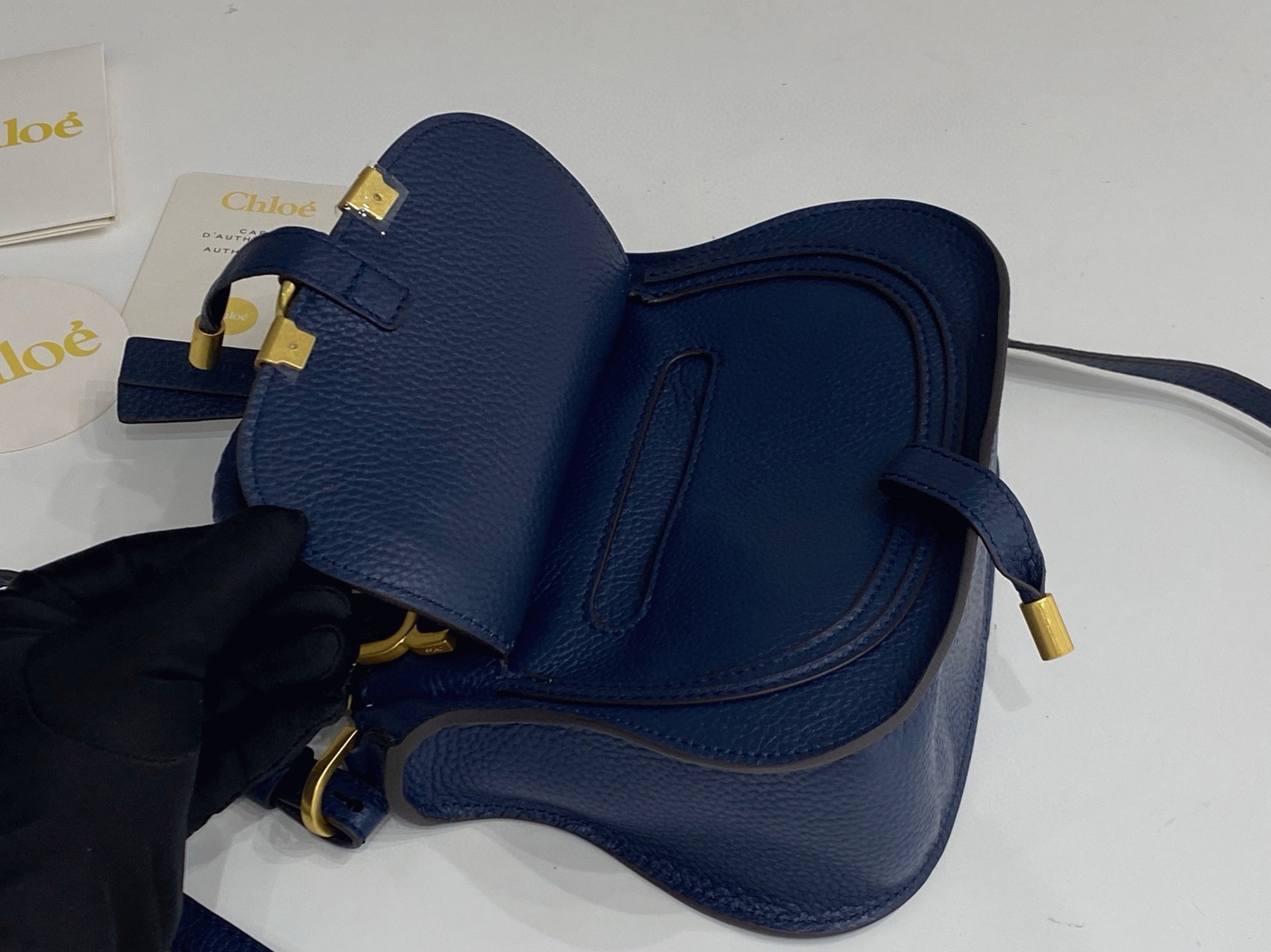 top quality fake Ch10e marcie mini double carry bag in blue grained leather