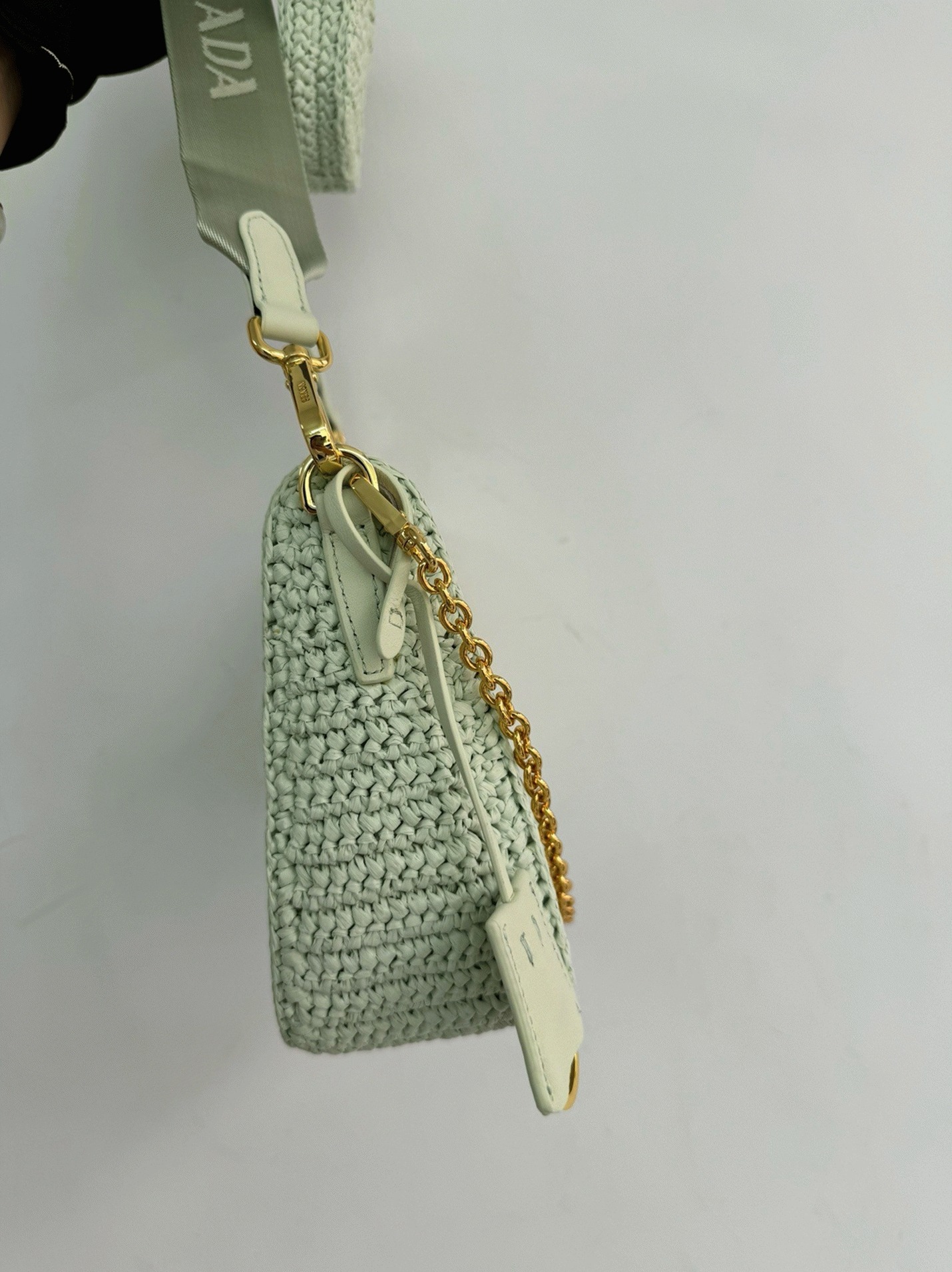 Pra*a Re-Edition Crochet Bag Replica in Aqua