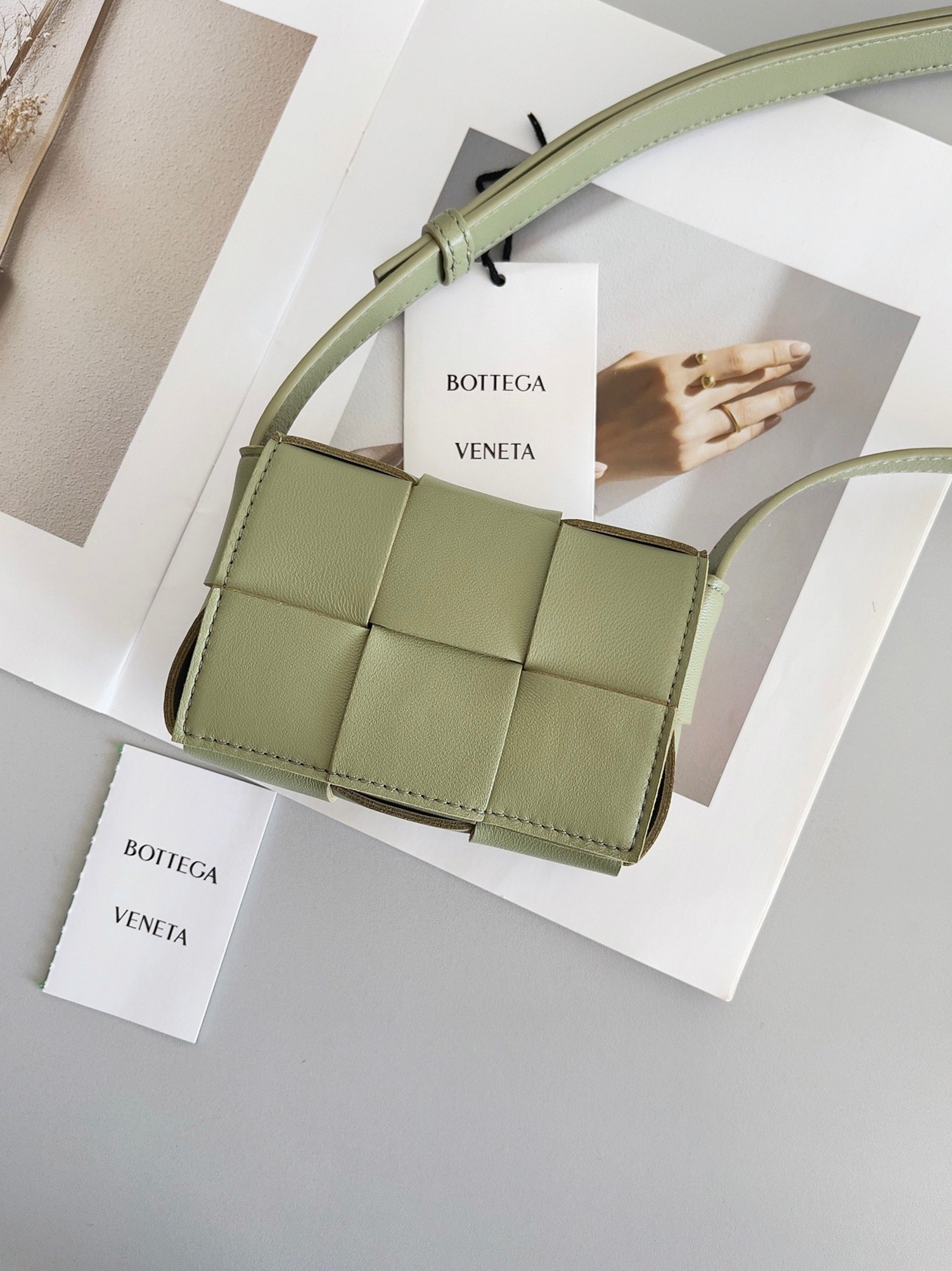 Top Quality Faux B0tt*ga Ven*ta Candy Cassette Bag In Travertine