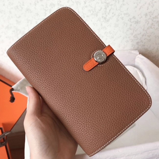 Brown orange replica H**me5 Dogon duo wallet