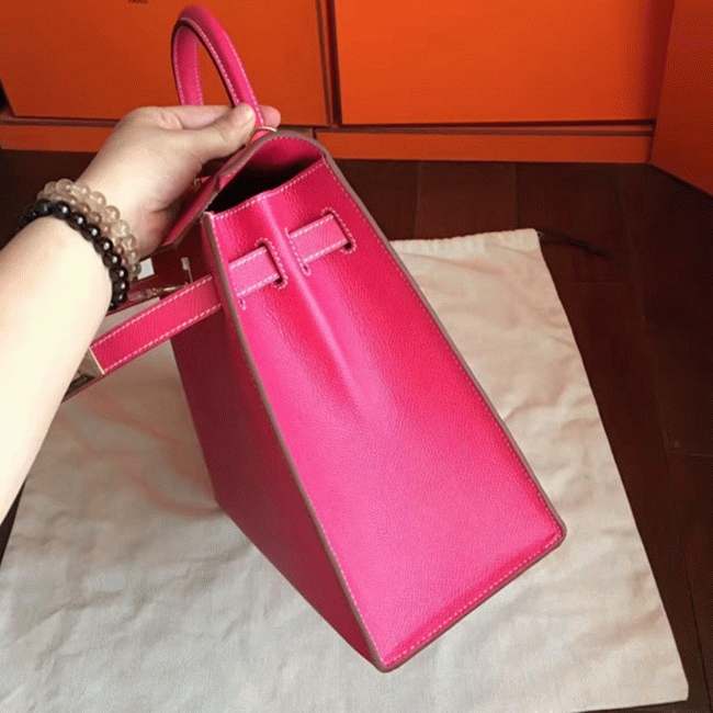 Rose Tyrien Epsom Fake H**me5 Kelly 32cm Sellier Bright Tote