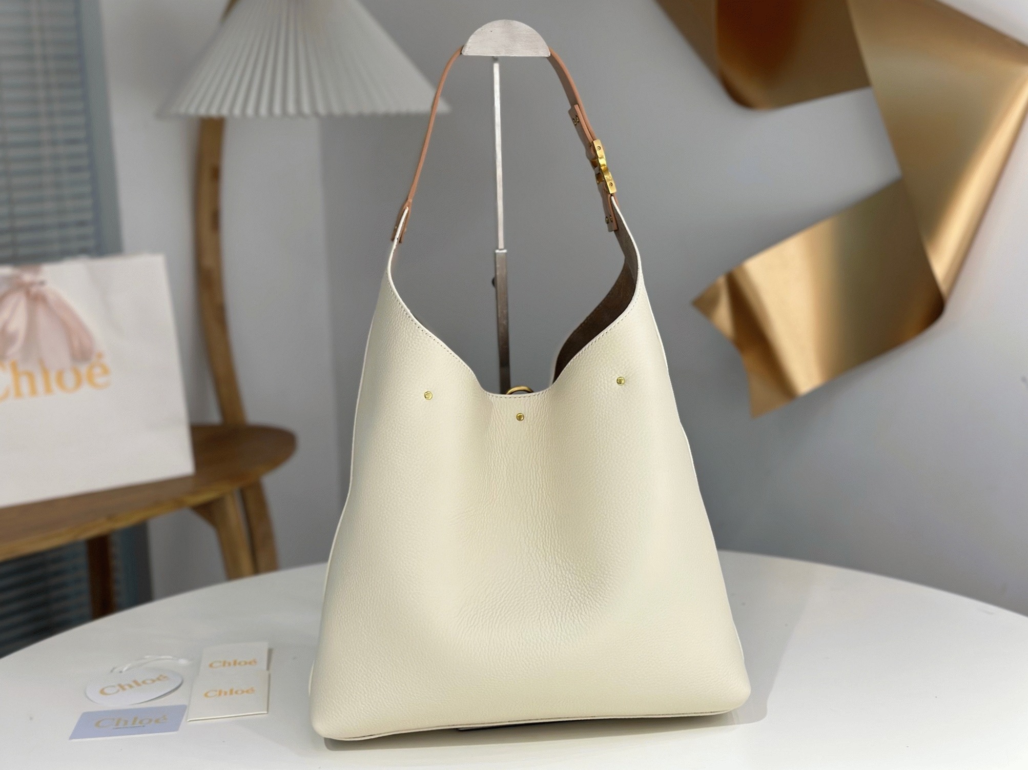 top quality replica Ch10e marcie hobo bag in white grained leather